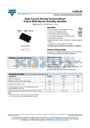V10PL45 datasheet - High Current Density Surface Mount Trench MOS Barrier Schottky Rectifier
