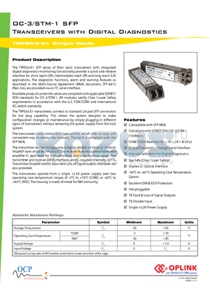 TRPE03EL1C000E1 datasheet - Transceivers with Digital Diagnostics