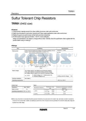 TRR01 datasheet - Sulfur Tolerant Chip Resistors