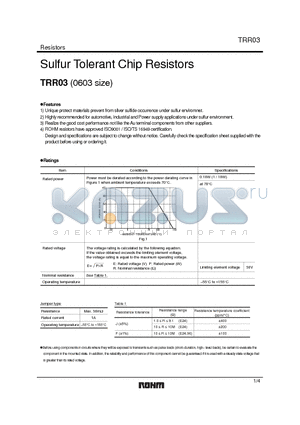 TRR03EZPFX datasheet - Sulfur Tolerant Chip Resistors