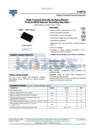 V12P12-M3-87A datasheet - High Current Density Surface Mount Trench MOS Barrier Schottky Rectifier