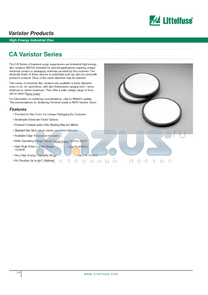 V142CA60 datasheet - Varistor Products - High Energy Industrial Disc