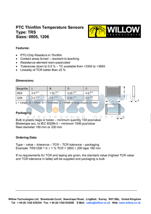 TRS0805 datasheet - PTC Thinfilm Temperature Sensors