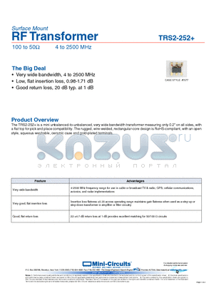 TRS2-252+ datasheet - 100 to 50Y 4 to 2500 MHz