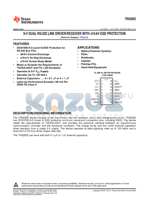 TRS202E datasheet - 5-V DUAL RS-232 LINE DRIVER/RECEIVER WITH a15-kV ESD PROTECTION