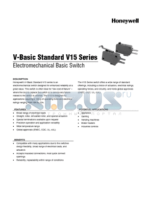 V15 datasheet - Electromechanical switch designed for enhanced reliability at a great value.