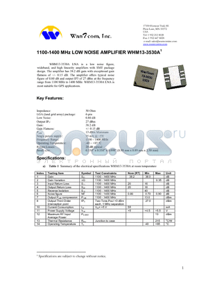 WHM13-3530A datasheet - 1100-1400 MHz LOW NOISE AMPLIFIER WHM13-3530A