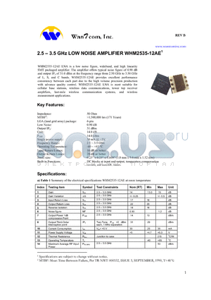 WHM2535-12AE datasheet - 2.5 - 3.5 GHz LOW NOISE AMPLIFIER WHM2535-12AE