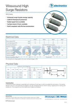 WHS7 datasheet - Wirewound High Surge Resistors