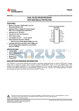 TRS232DRG4 datasheet - DUAL RS-232 DRIVER/RECEIVER WITH IEC61000-4-2 PROTECTION