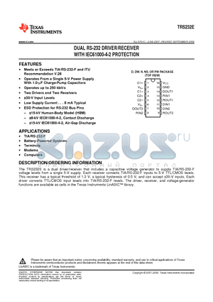 TRS232ECD datasheet - DUAL RS-232 DRIVER/RECEIVER WITH IEC61000-4-2 PROTECTION