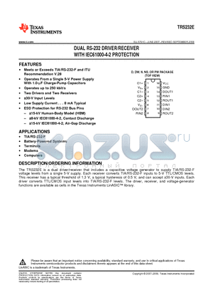 TRS232ECDG4 datasheet - DUAL RS-232 DRIVER/RECEIVER WITH IEC61000-4-2 PROTECTION