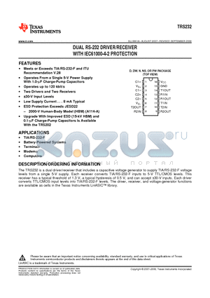 TRS232NS datasheet - DUAL RS-232 DRIVER/RECEIVER WITH IEC61000-4-2 PROTECTION