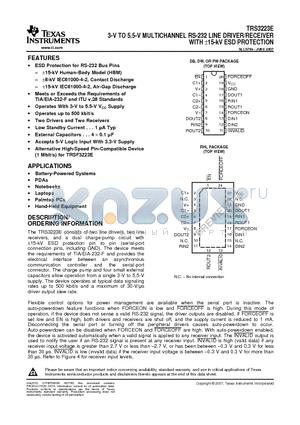 TRS3223ECDBG4 datasheet - 3-V TO 5.5-V MULTICHANNEL RS-232 LINE DRIVER/RECEIVER WITH a15-kV ESD PROTECTION