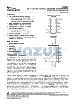 TRS3223ECRHLR datasheet - 3-V TO 5.5-V MULTICHANNEL RS-232 LINE DRIVER/RECEIVER WITH a15-kV ESD PROTECTION