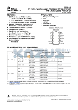 TRS3232ECPWR datasheet - 3-V TO 5.5-V MULTICHANNEL RS-232 LINE DRIVER/RECEIVER WITH a15-kV IEC ESD PROTECTION