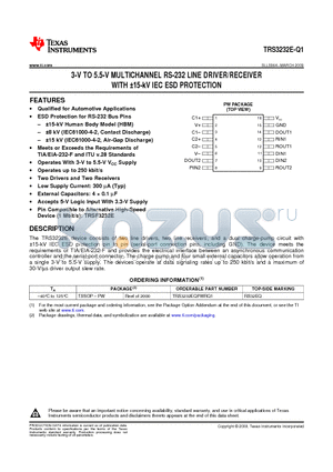 TRS3232EQPWRQ1 datasheet - 3-V TO 5.5-V MULTICHANNEL RS-232 LINE DRIVER/RECEIVER WITH a15-kV IEC ESD PROTECTION