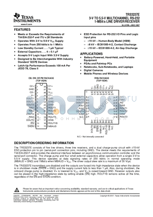 TRS3237ECDW datasheet - 3-V TO 5.5-V MULTICHANNEL RS-232 1-MBit/s LINE DRIVER/RECEIVER