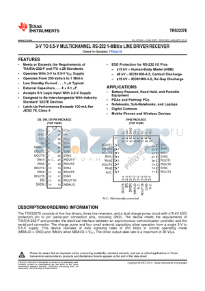 TRS3237E_1 datasheet - 3-V TO 5.5-V MULTICHANNEL RS-232 1-MBit/s LINE DRIVER/RECEIVER