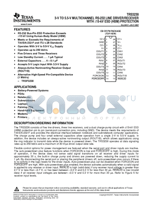 TRS3238 datasheet - 3-V TO 5.5-V MULTICHANNEL RS-232 LINE DRIVER/RECEIVER WITH a15-kV ESD (HBM) PROTECTION