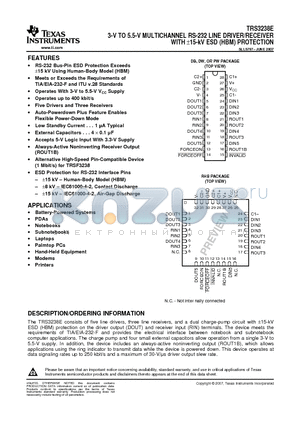 TRS3238ECDB datasheet - 3-V TO 5.5-V MULTICHANNEL RS-232 LINE DRIVER/RECEIVER WITH a15-kV ESD (HBM) PROTECTION