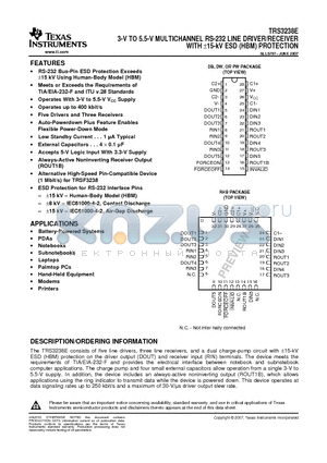 TRS3238ECDWR datasheet - 3-V TO 5.5-V MULTICHANNEL RS-232 LINE DRIVER/RECEIVER WITH a15-kV ESD (HBM) PROTECTION