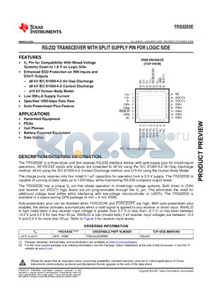 TRS3253E datasheet - RS-232 TRANSCEIVER WITH SPLIT SUPPLY PIN FOR LOGIC SIDE