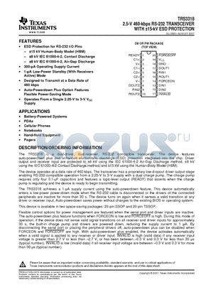 TRS3318 datasheet - 2.5-V 460-kbps RS-232 TRANSCEIVER WITH a15-kV ESD PROTECTION