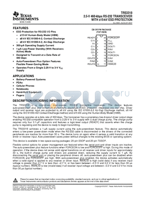 TRS3318CDB datasheet - 2.5-V 460-kbps RS-232 TRANSCEIVER WITH a15-kV ESD PROTECTION