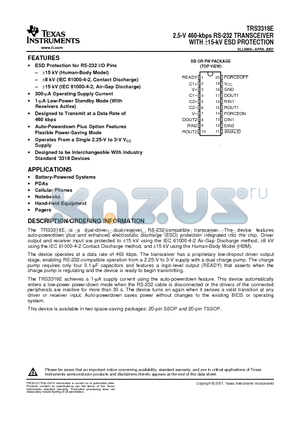 TRS3318E datasheet - 2.5-V 460-kbps RS-232 TRANSCEIVER WITH a15-kV ESD PROTECTION