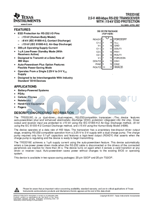 TRS3318ECDBG4 datasheet - 2.5-V 460-kbps RS-232 TRANSCEIVER WITH a15-kV ESD PROTECTION