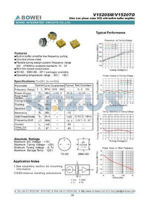 V1520SM datasheet - Ultra Low phase noise VCO with built-in buffer amplifier