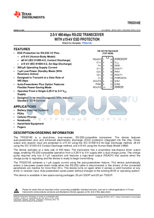 TRS3318ECPWRG4 datasheet - 2.5-V 460-kbps RS-232 TRANSCEIVER WITH a15-kV ESD PROTECTION