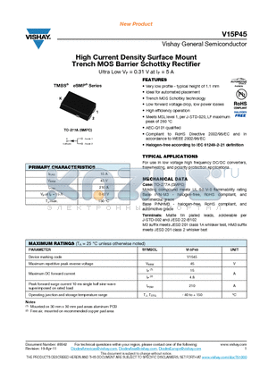 V15P45HM3-86A datasheet - High Current Density Surface Mount Trench MOS Barrier Schottky Rectifier