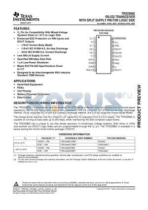 TRS3386E datasheet - RS-232 TRANSCEIVER WITH SPLIT SUPPLY PIN FOR LOGIC SIDE