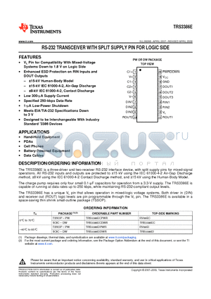 TRS3386E datasheet - RS-232 TRANSCEIVER WITH SPLIT SUPPLY PIN FOR LOGIC SIDE