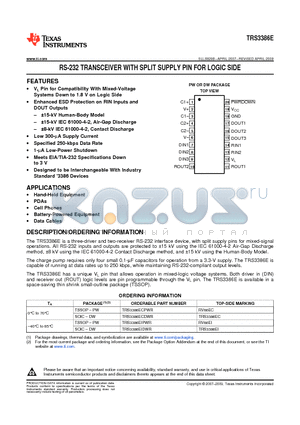 TRS3386EIDWG4 datasheet - RS-232 TRANSCEIVER WITH SPLIT SUPPLY PIN FOR LOGIC SIDE