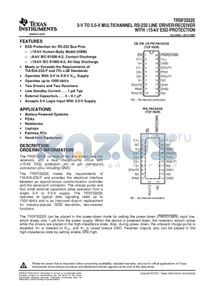 TRSF3222ECDBRG4 datasheet - 3-V TO 5.5-V MULTICHANNEL RS-232 LINE DRIVER/RECEIVER WITH a15-kV ESD PROTECTION