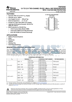 TRSF3232ECDBG4 datasheet - 3-V TO 5.5-V TWO-CHANNEL RS-232 1-Mbit/s LINE DRIVER/RECEIVER WITH a15-kV IEC ESD PROTECTION