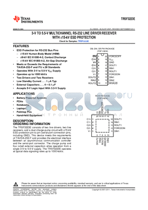 TRSF3223ECDBR datasheet - 3-V TO 5.5-V MULTICHANNEL RS-232 LINE DRIVER/RECEIVER WITH a15-kV ESD PROTECTION