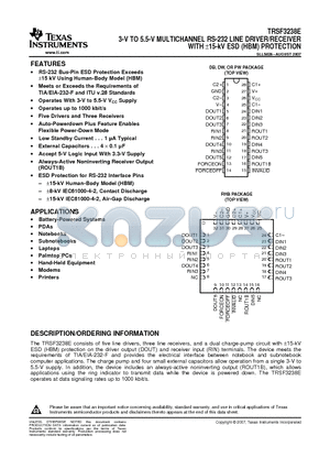 TRSF3238EIDWRG4 datasheet - 3-V TO 5.5-V MULTICHANNEL RS-232 LINE DRIVER/RECEIVER WITH a15-kV ESD (HBM) PROTECTION