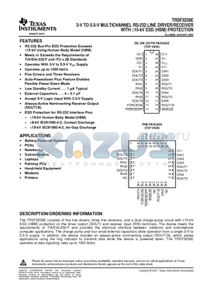 TRSF3238EIDBR datasheet - 3-V TO 5.5-V MULTICHANNEL RS-232 LINE DRIVER/RECEIVER WITH a15-kV ESD (HBM) PROTECTION