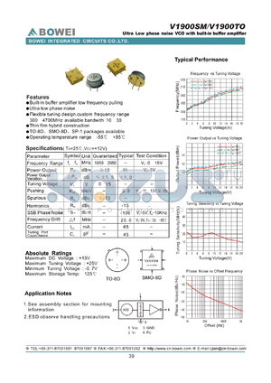 V1900SM datasheet - Ultra Low phase noise VCO with built-in buffer amplifier