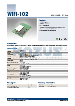 WIFI-102 datasheet - MINI PCI 802.11b/g Card