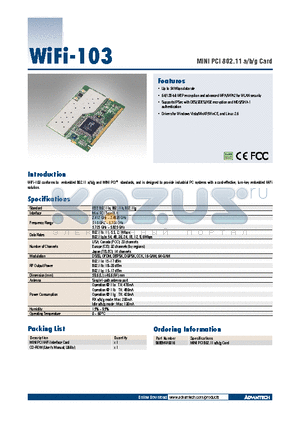 WIFI-103 datasheet - MINI PCI 802.11 a/b/g Card