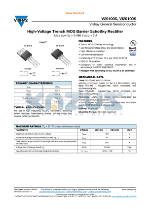 V20100S datasheet - High-Voltage Trench MOS Barrier Schottky Rectifier