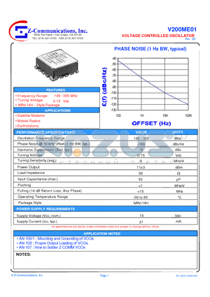 V200ME01 datasheet - LOW COST - HIGH PERFORMANCE VOLTAGE CONTROLLED OSCILLATOR
