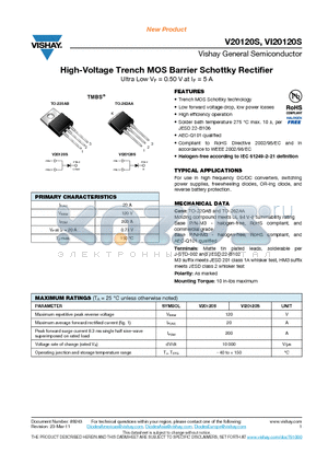 V20120S datasheet - High-Voltage Trench MOS Barrier Schottky Rectifier