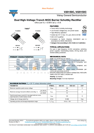 V20150CHM3-4W datasheet - Dual High-Voltage Trench MOS Barrier Schottky Rectifier