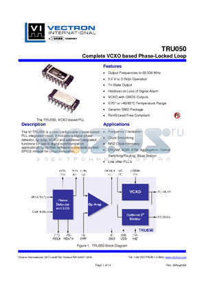 TRU050-GCCHA-65M0000000 datasheet - Complete VCXO based Phase-Locked Loop